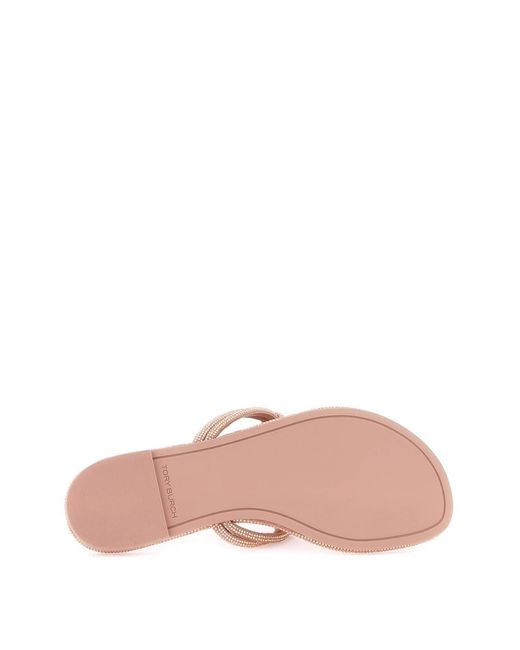 Tory Burch Pink Pavé Leather Thong Sandals