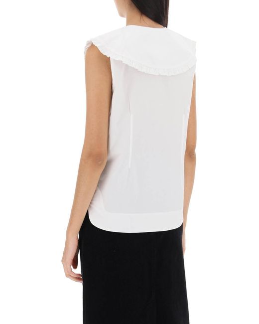 Camicia Smanicata Con Maxi Colletto di Ganni in White