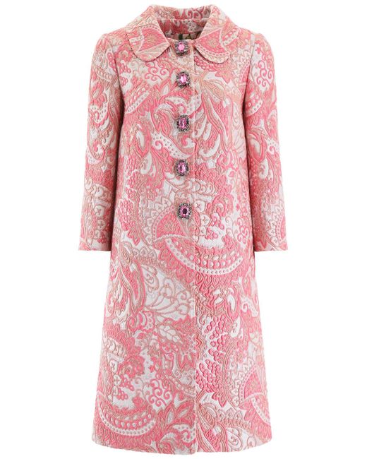 Dolce & Gabbana Pink Jewel Button Jacquard Coat