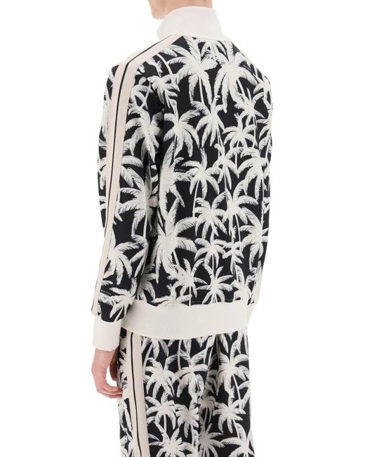Palm Angels Black Zip Up Sweatshirt With Palms Print for men
