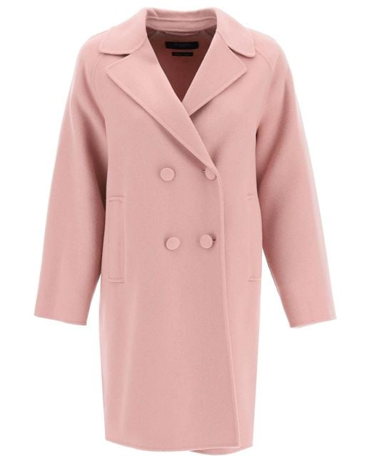 Weekend by Maxmara 'rivetto' Double Breasted Midi Coat In Virgin Wool Blend Pink Wool