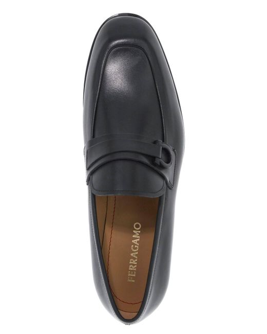 Ferragamo Black Smooth Leather Loafers With Gancini for men