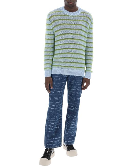 Marni Green Sweater In Striped Cotton And Mohair for men
