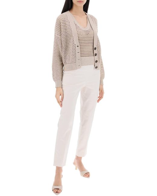Brunello Cucinelli Natural Knit Top With Sparkling Details
