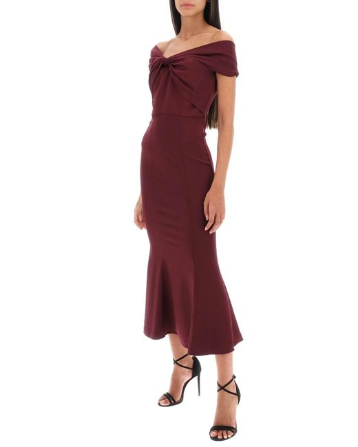 Roland Mouret Red Stretch Cady Midi Dress With Twisted Detail