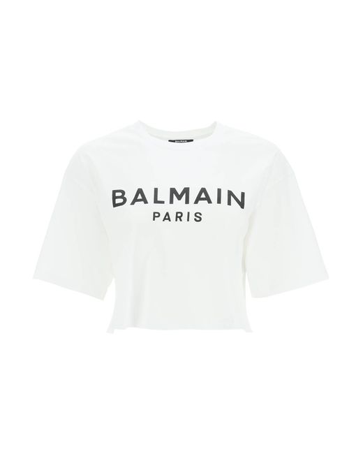 Balmain White Logo Print Boxy T-Shirt