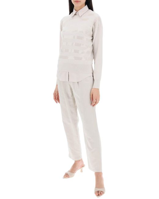 Brunello Cucinelli White Linen And Cotton Canvas Pants
