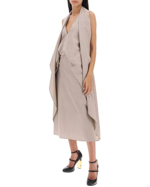 Fendi Natural Draped Dress In Pinstripe Flannel