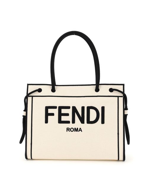 FENDI Canvas Small Boston Bag With Fendi Roma Embroidery