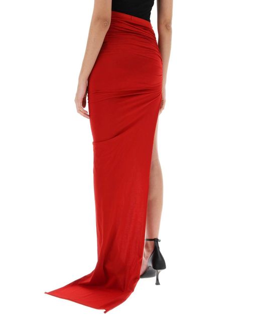 Rick Owens Red Asymmetric Maxi Skirt In Jersey