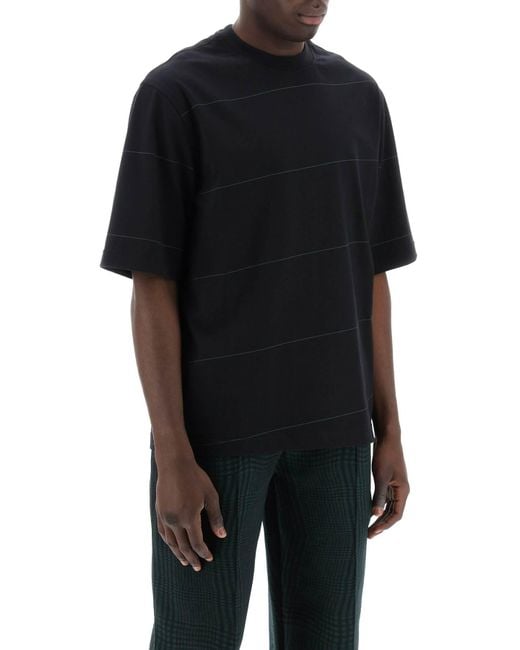 Burberry Black Striped T Shirt With Ekd Embroidery for men