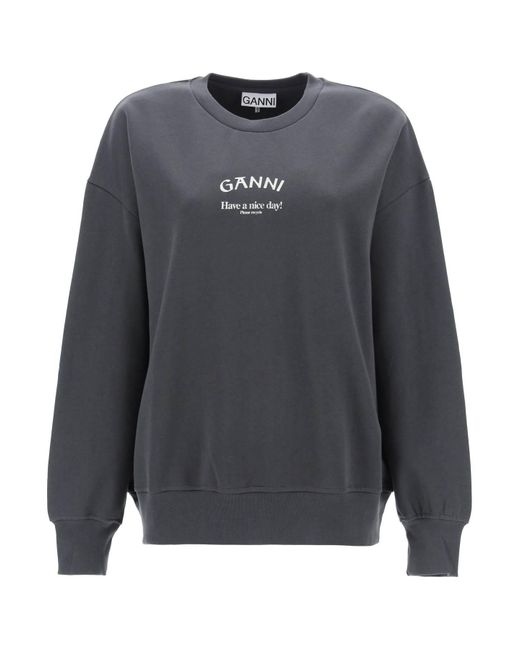 Felpa Oversize Con Stampa Logo di Ganni in Gray