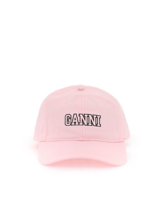 Ganni Pink Baseball Cap With Logo Embroidery