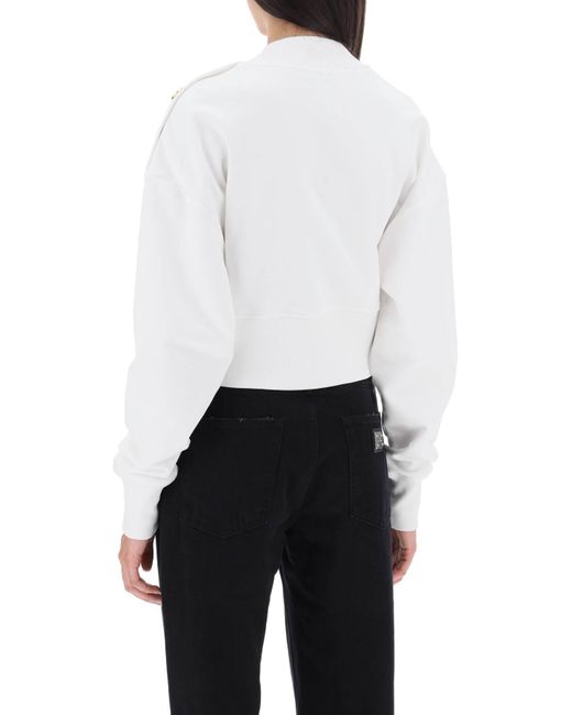 Beschnittenes Sweatshirt mit Logo -Druck und Knöpfen di Balmain in White