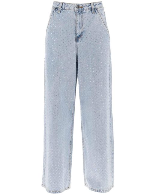 Self-Portrait Blue Self Portrait Rhinestone-studded Wide Leg Jeans