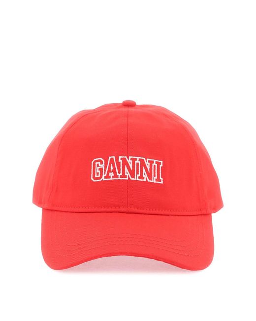 Ganni Red Logo Baseball Cap