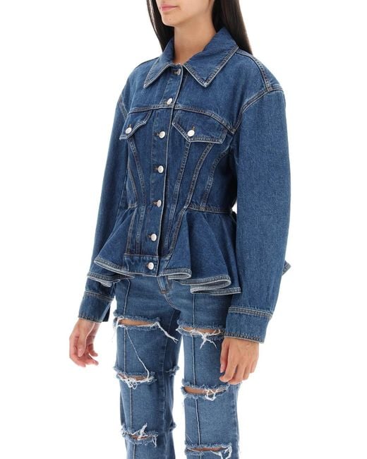 Alexander McQueen Denim Peplum Jacket in Blue Lyst