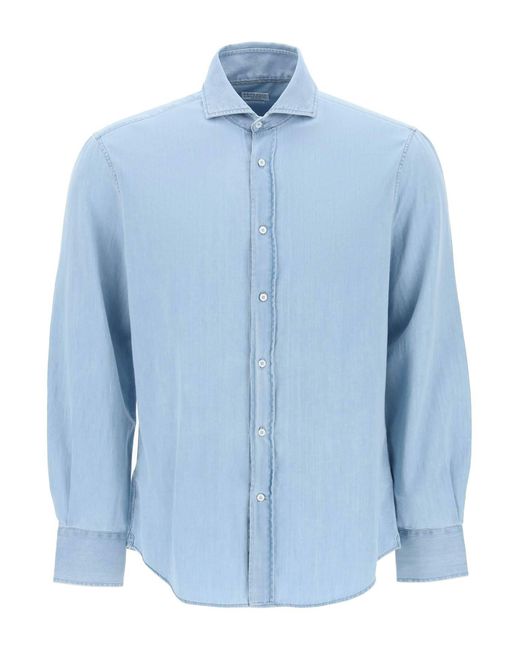 Camicia In Chambray di Brunello Cucinelli in Blue da Uomo