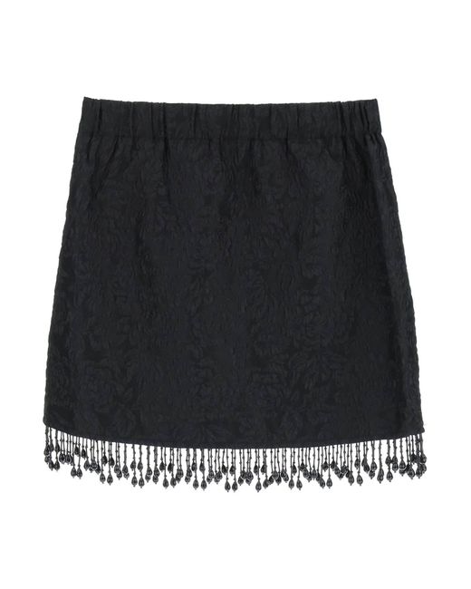 Ganni Black Fringed Jacquard Skirt