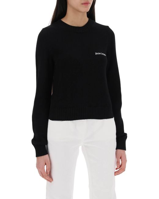 Palm Angels Black Cropped Pullover With Embroidered Logo