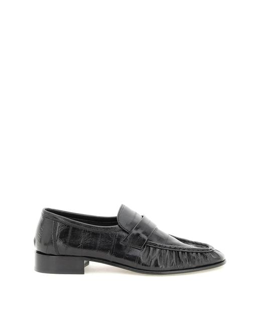 The Row Black Eel Leather Soft Loafers