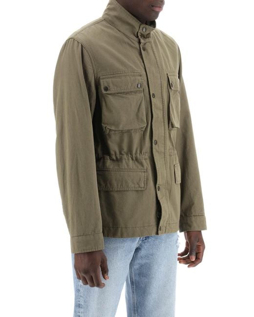 Woolrich Green "field Jacket In Cotton And Linen Blend" for men