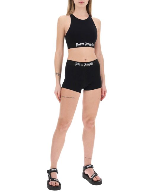 Palm Angels Black Sporty Shorts With Branded Stripe
