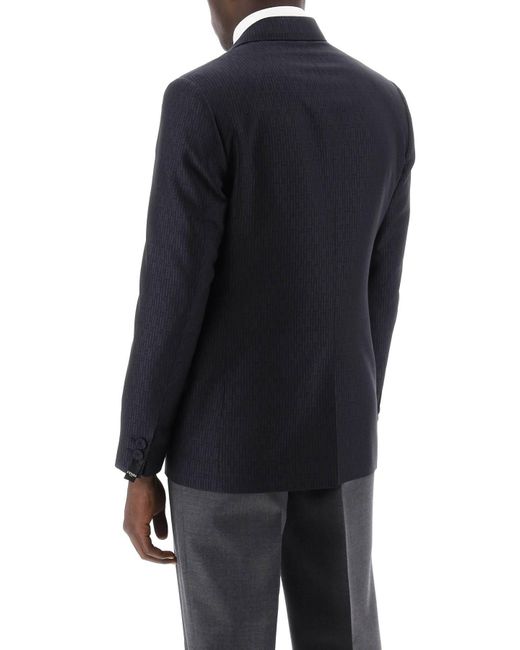 Fendi Blue Ff Striped Single-Breasted Jacket for men