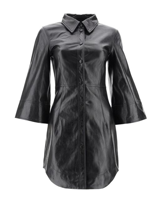Ganni Black Leather Mini Dress
