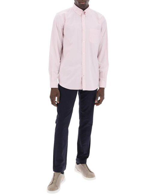 Closed Pink Striped Poplin Button-Up Shirt for men
