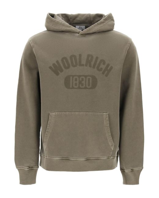 Woolrich Green Hooded Sweatshirt With Faded Logo for men