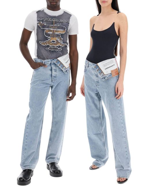 Y. Project Blue Asymmetric Waist Jeans With Seven