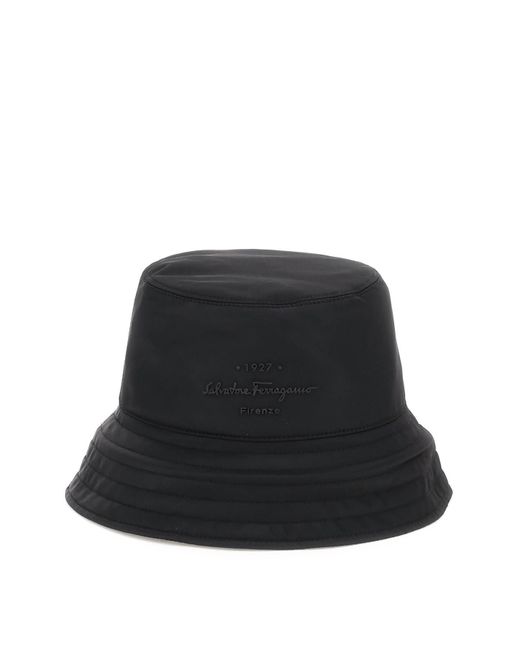 Ferragamo Black Alvatore Reversible Nylon Bucket Hat for men