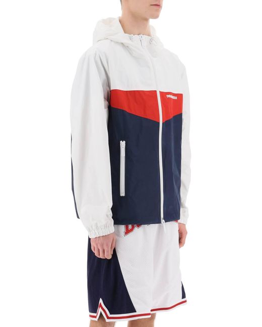 DSquared² White Color Block Windbreaker Jacket for men