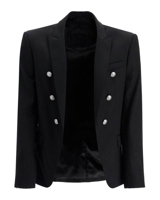 Balmain Black Six-Button Wool Jacket for men