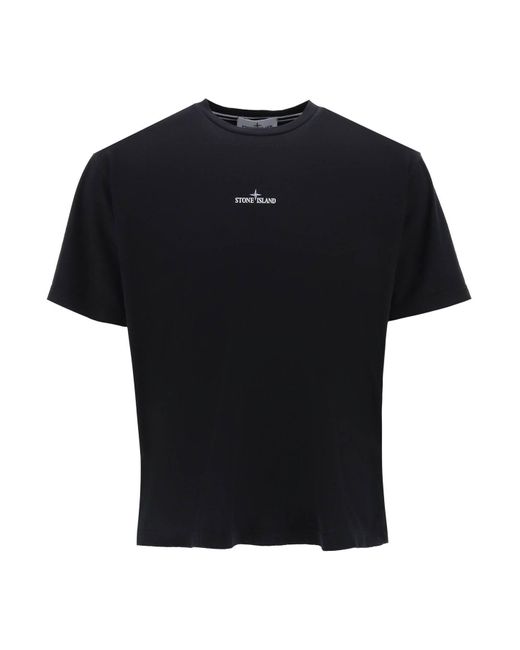 Stone Island Black T-Shirt With Lived-In Effect Print for men
