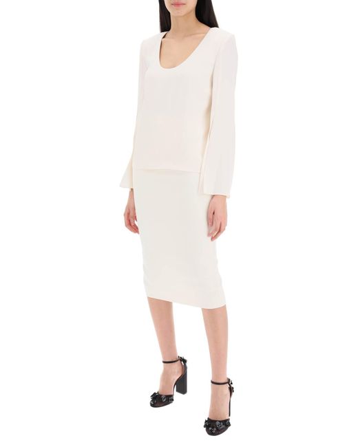 Roland Mouret White "Cady Top With Flared Sleeve"
