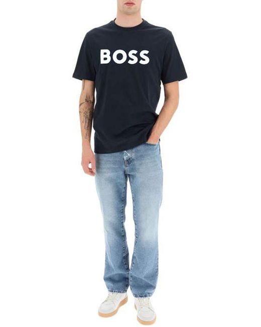 Boss Blue Tiburt 354 Logo Print T-Shirt for men