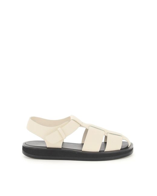 The Row Fisherman Hammered Leather Sandals in White | Lyst