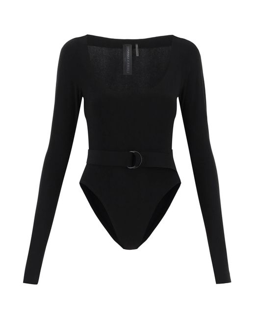 Norma Kamali Black Belted Long-sleeved Bodysuit