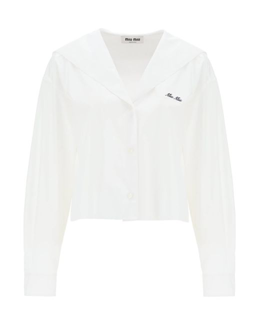 Miu Miu White Boxy Sailor-Style Shirt