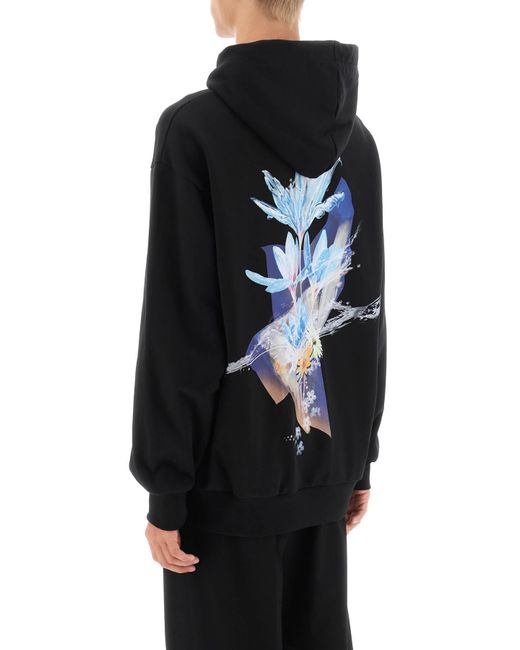 MCM Blue Hoodie With Logo Patch And Back Floral Print for men