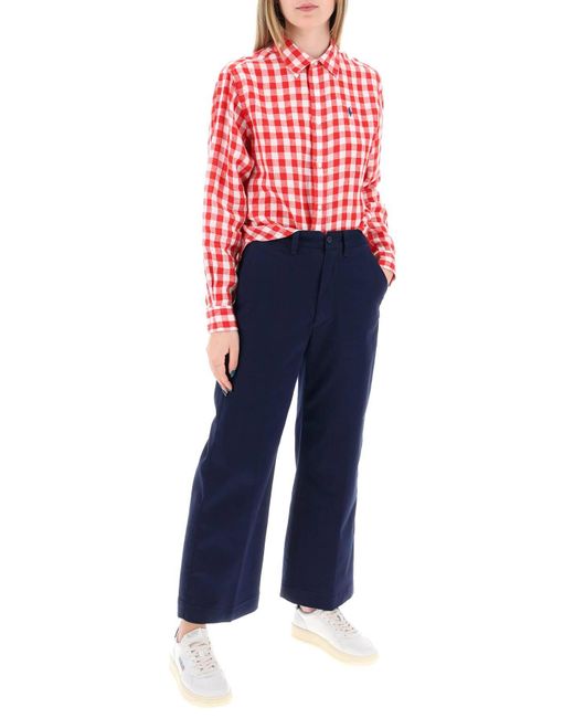 Polo Ralph Lauren Red Wide And Short Gingham Linen Shirt