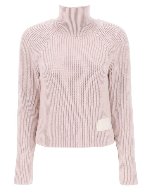 AMI Pink English Rib Funnel Neck Sweater