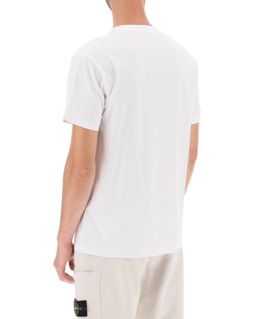 Stone Island White T-Shirt With Print On The Chest for men