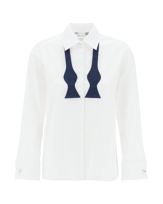 Max Mara White Laser Shirt With Bow Tie