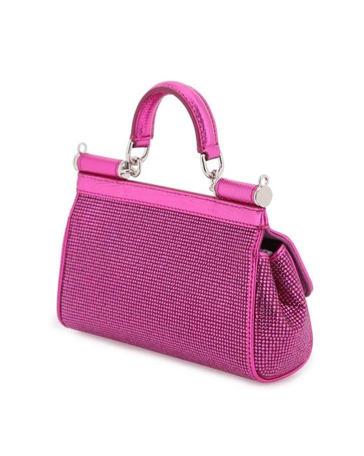 Dolce & Gabbana Pink Small 'sicily' Satin Bag With Rhinestones