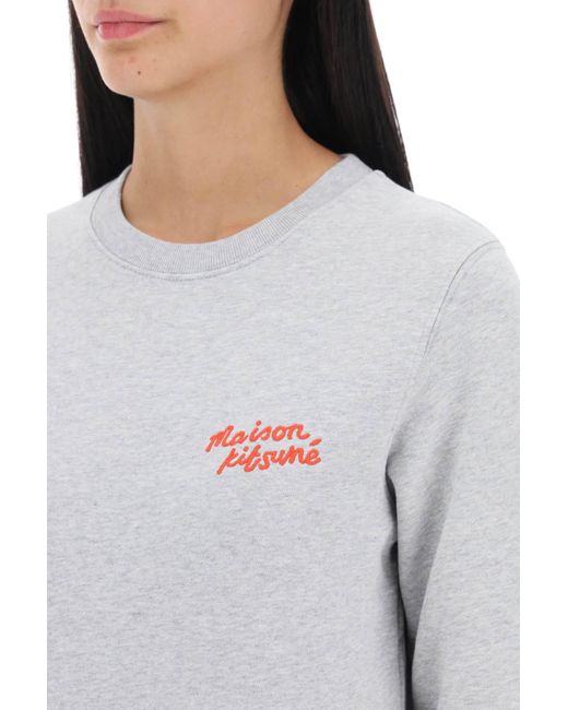 Maison Kitsuné Gray Crew-Neck Sweatshirt With Logo Lettering