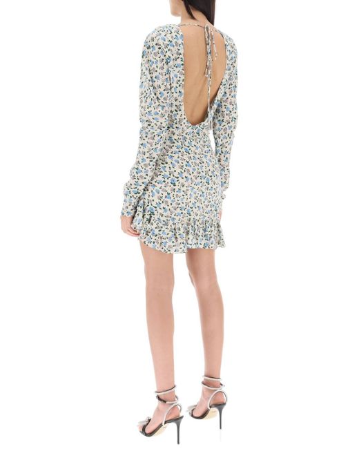 Alessandra Rich White Draped Mini Dress With Floral Pattern