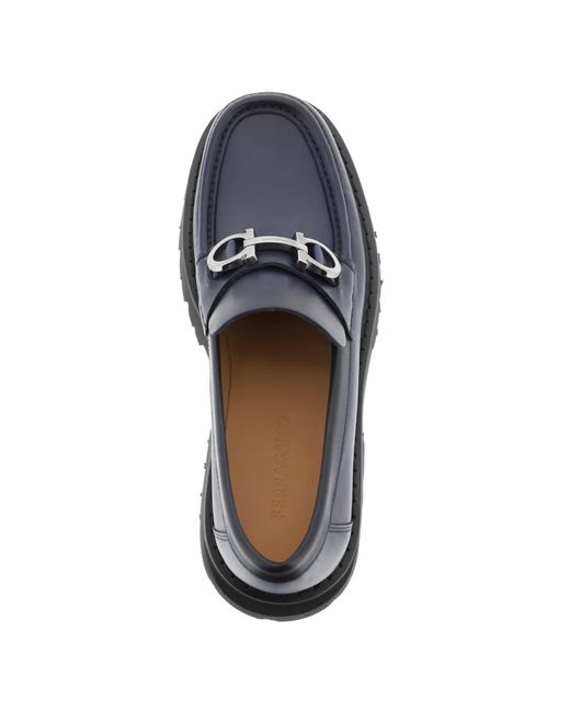 Ferragamo Blue Gancini Loafers With Chunky Sole for men